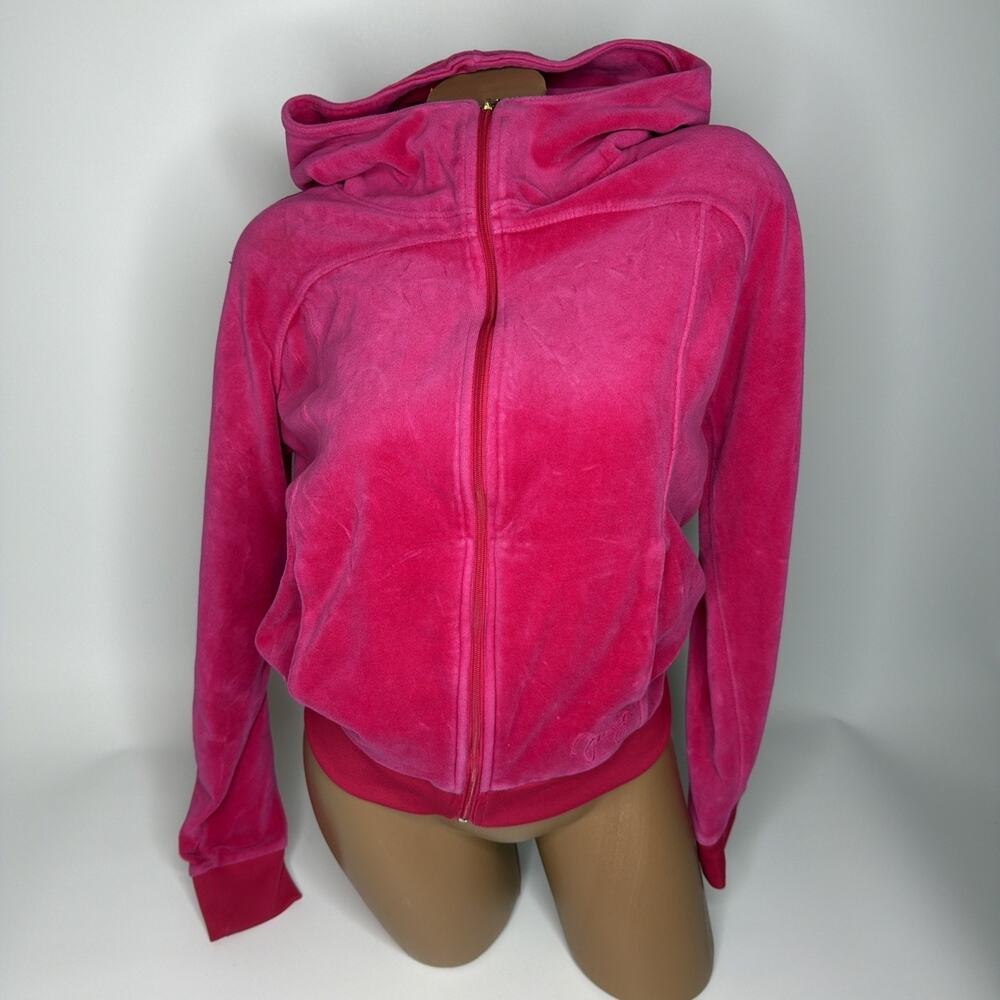 Y2K Vintage Juicy Couture Hot Pink Velour Full Zip Track Jacket Hoodie Small Y2K